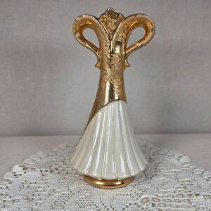 Savoy China Weeping Gold Vase 24Kt Gold MCM Hollywood Regency 6 1/2" Ivory